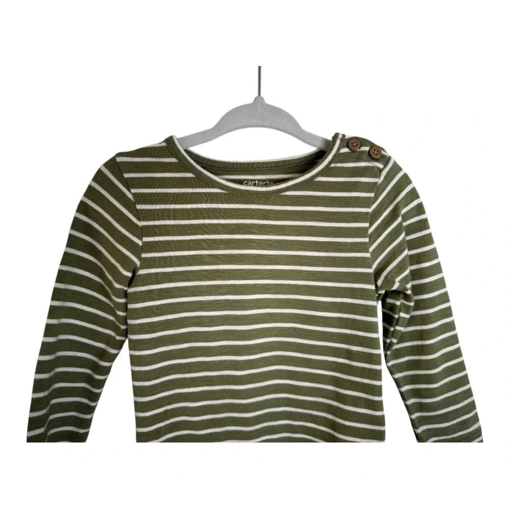 Carter's Olive Green Striped Baby Long-Sleeve Bodysuit